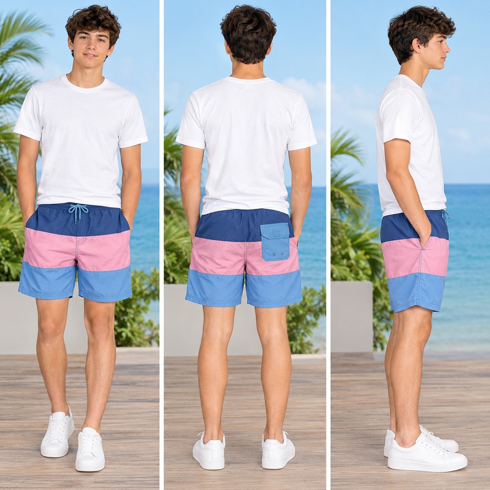 Vineyard Vines Swim Trunks Boys L(16) Blue Pink Color-Blocked Drawstring Waist
